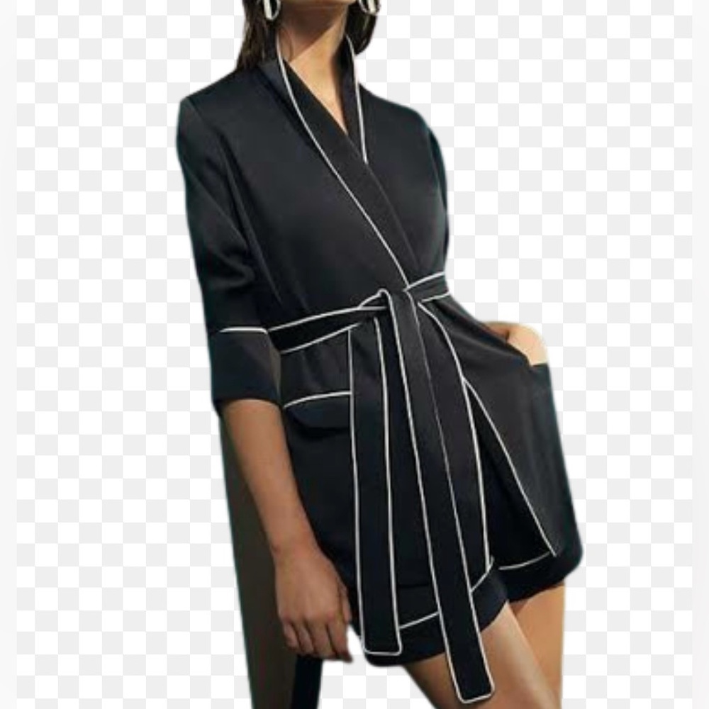 Witchery Navy Sateen Wrap Jacket with White Trim size 10